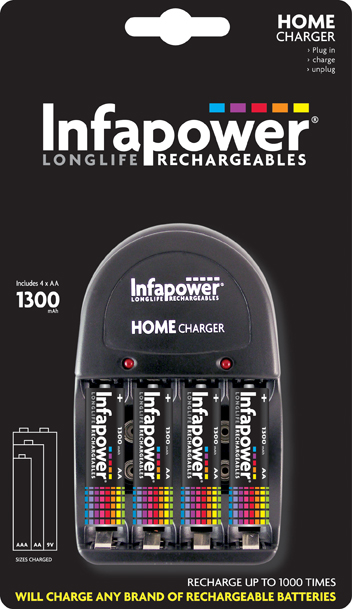 INFAPOWER HOME CHARGER & 4xAA 1300mAh BATTERIES