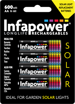 AA-HR6 INFAPOWER SOLAR 600mAh Ni-MH RECHARGEABLE BATTERIES pack of 4