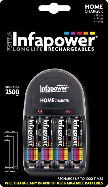INFAPOWER HOME CHARGER & 4xAA 2500mAh BATTERIES